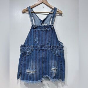 One Teaspoon Zephyr Distressed Denim Overall Dress Blue Oversize Pinafore Size S